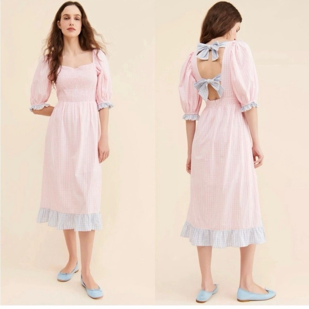 Anthropologie Pink Embellished Sundress with Puff Sleeves